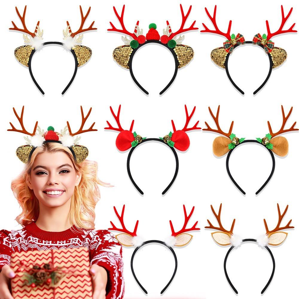 Cute Christmas Headband Flocked Antler Xmas Hairband Creative Deer Ear Headband  Woman