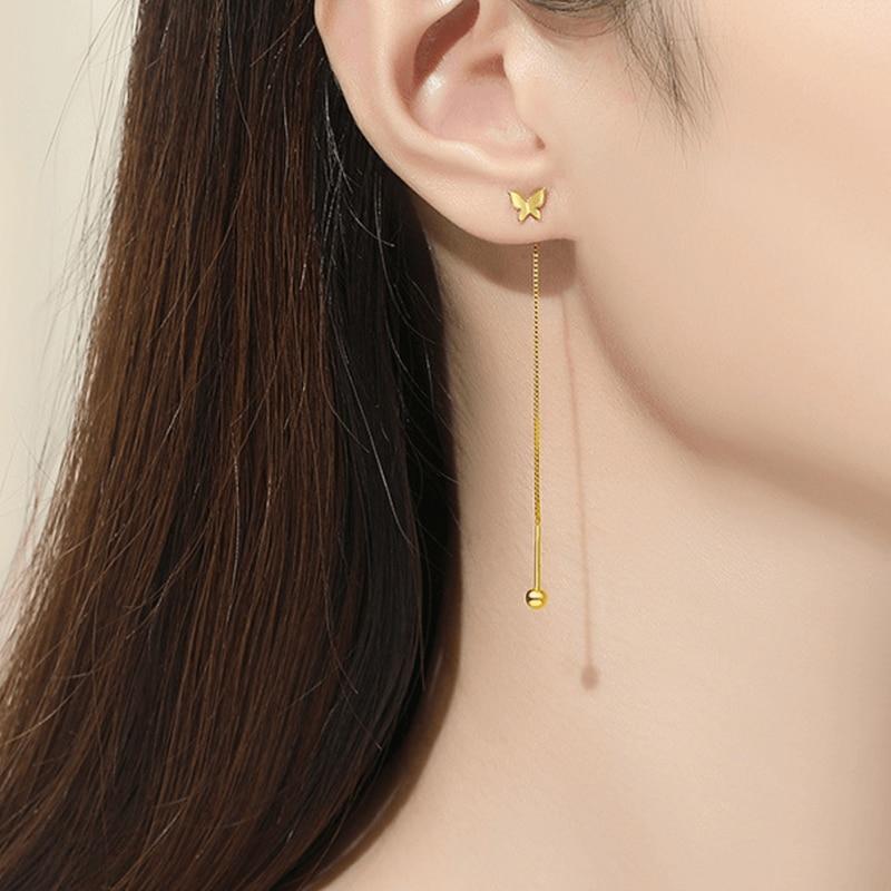 Cercei Lungi Din Argint 925 Bright Fly Gold Plated Butterfly Dangle Earrings, Delicate Feminine Design, Elegant Accessory, Jewelry Box Included, A180