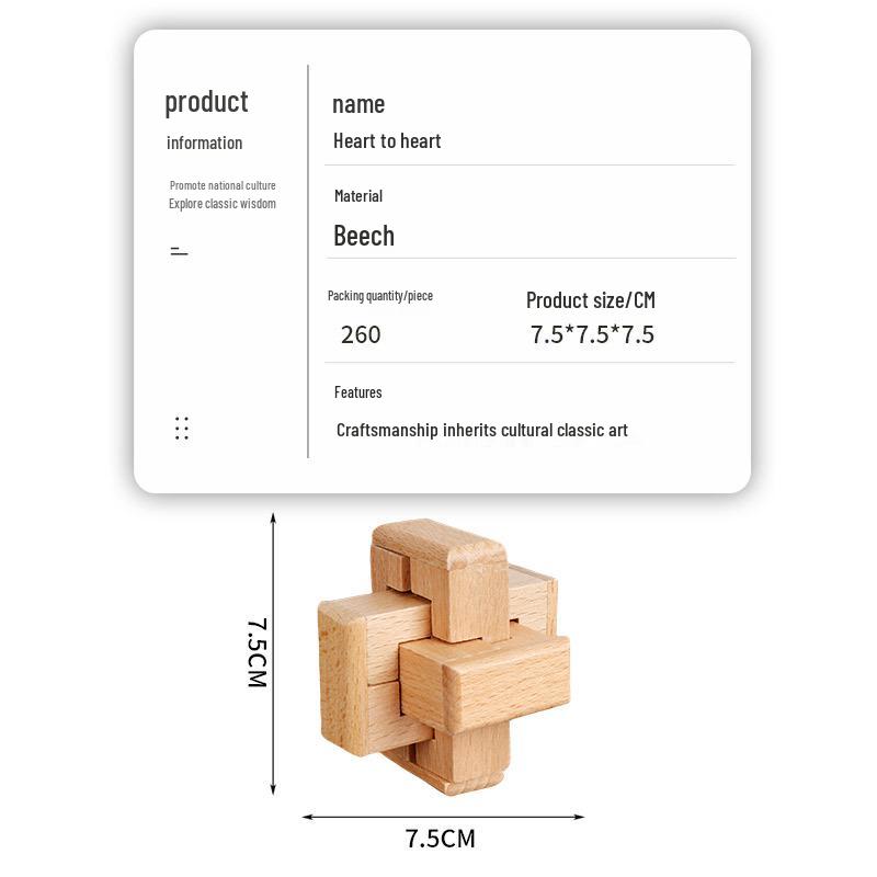 Heart-to-Heart Beechwood Luban Kongming Lock: Challenging Brain-Teaser Puzzle for Adults and Kids
