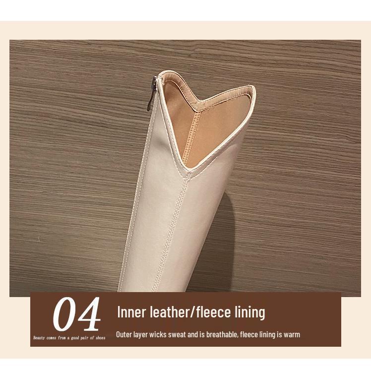 Women's White Non-Slip High-Top V-Cut Knight Boots - Pointed Toe, High Heel, Autumn/Winter 2025