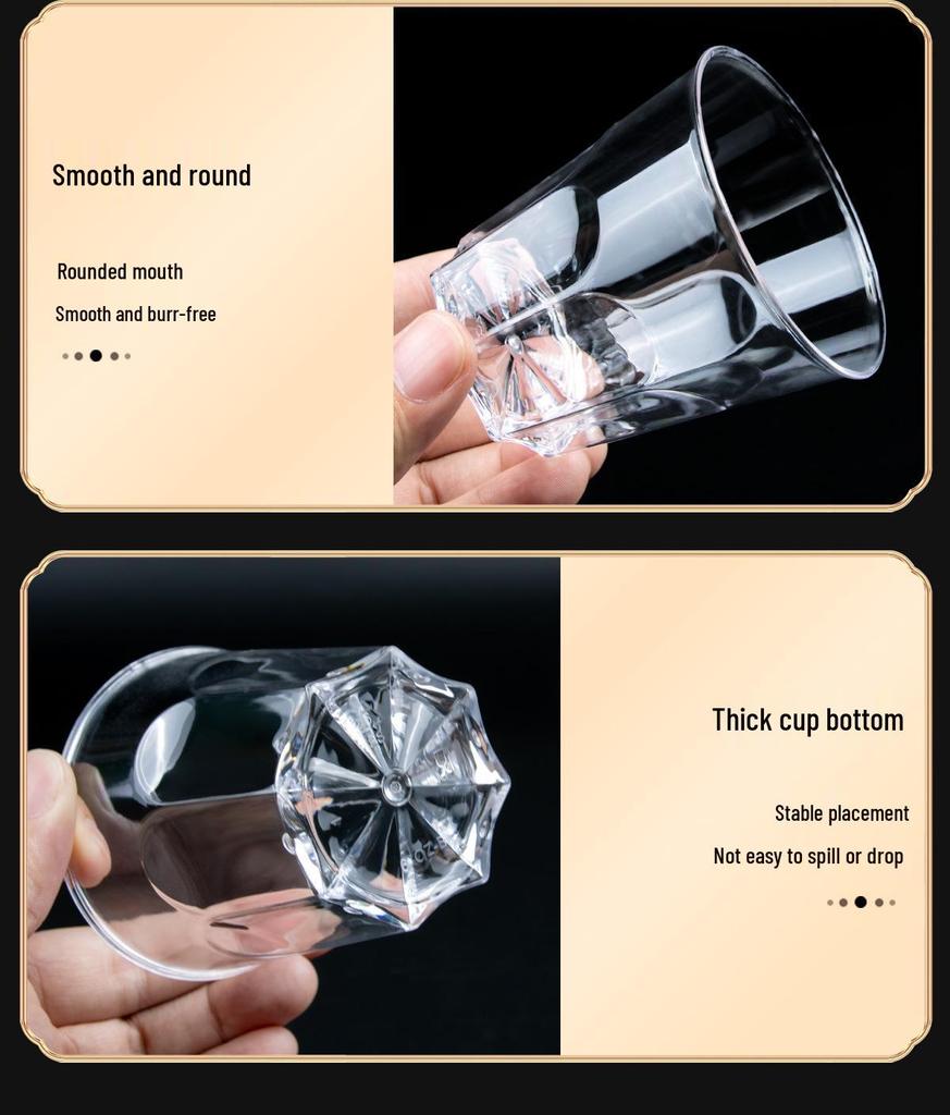 Aviation-Grade High-Transparency Disposable Water Cup: Durable, Thickened, Octagonal Design for Household and Bar Use, Resistant to High Temperatures.