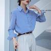 Spring 2025 Women's Casual Blue-Striped Long-Sleeve Shirt