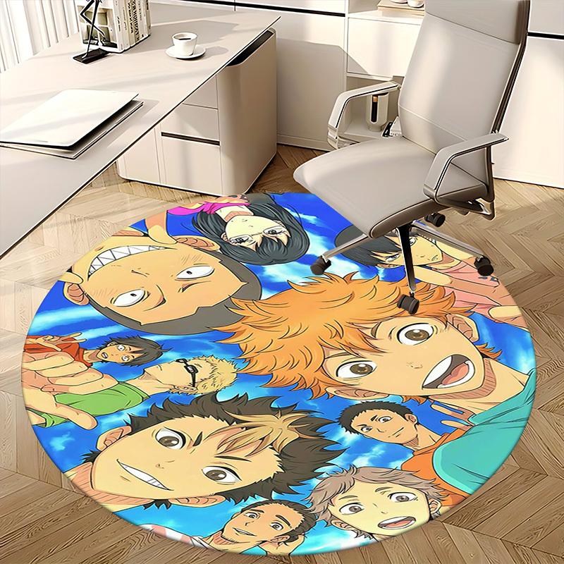 1pc Haikyuu Karasuno High Volleyball Team Round Carpet, Office Chair Mat, Non-Slip Rug, Seasonal Gift, Suitable for Office, Living Room