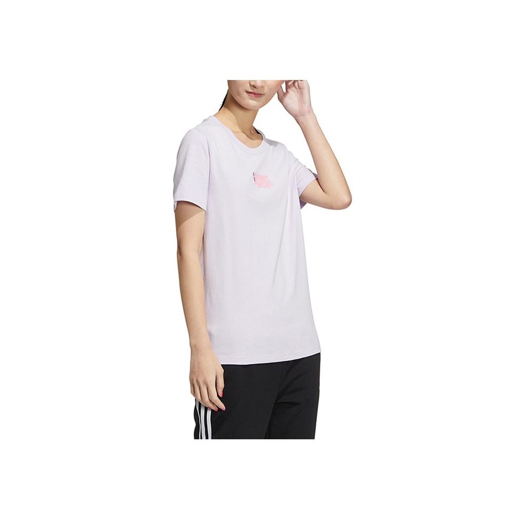 Adidas Neo Graphic Letter Print Casual Sports Breathable Short Sleeve T-Shirt Women Tops Light-Purple HS6837