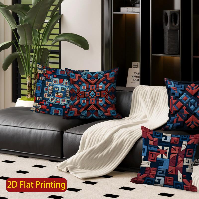 2D Bohemian Aztec Geometric Throw Pillow Covers Pattern Cushion Cover Suitable For Sofa Bedroom Car Pillow Cover