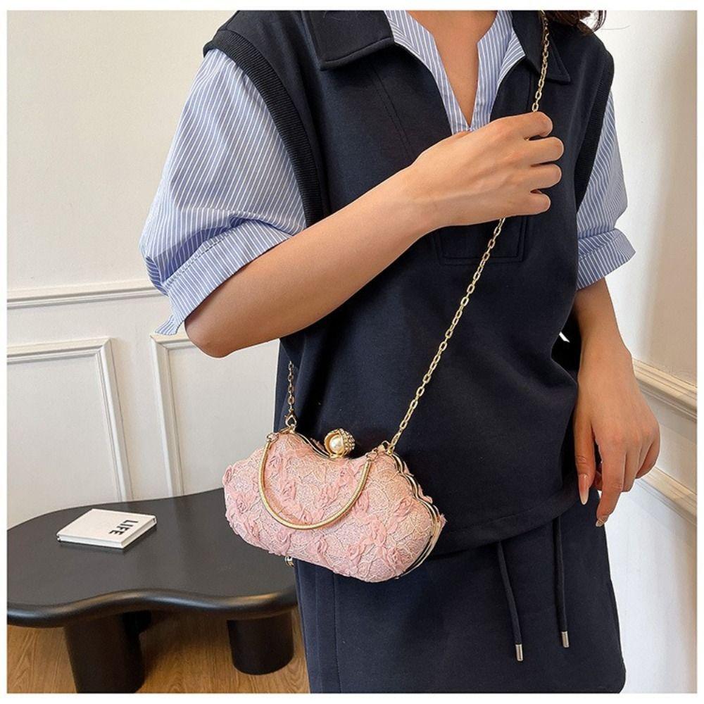 Luxury Polyester Lace Flower Bag Lace Flower Banquet Bag Clutch Handbag Women