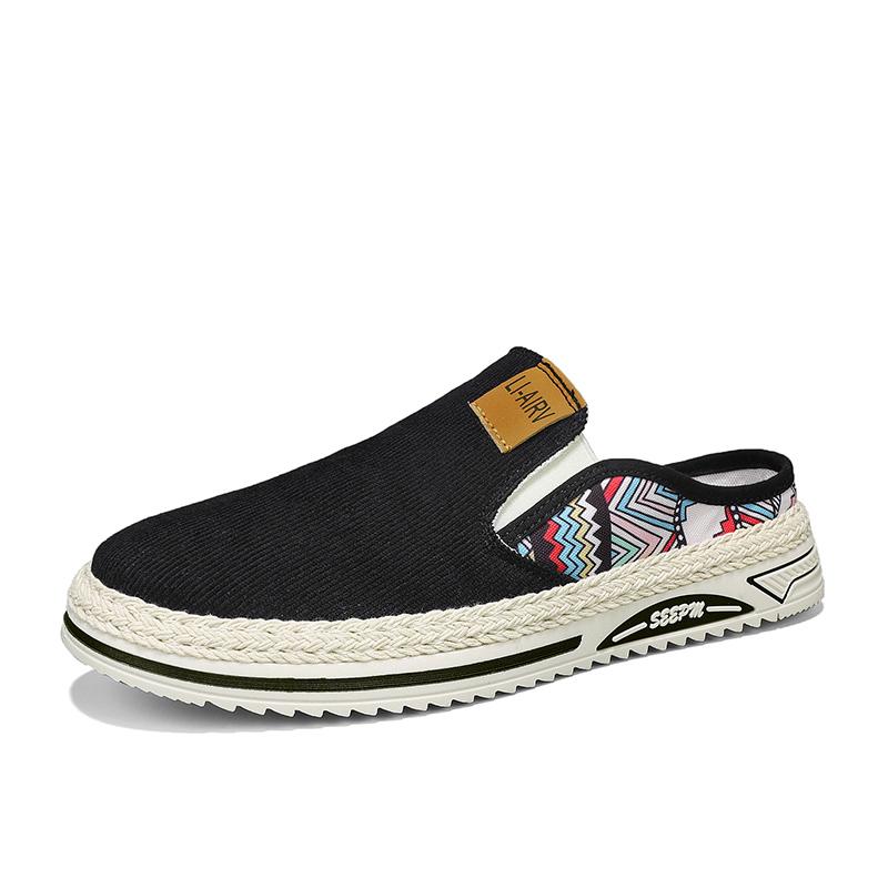 Corduroy Semi-Drag Men Casual Shoes Half Shoes For Men Mules Slipper Outdoor Sandals Summer Backless Board Shoes Flat Man Slides