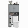 Toilettenschrank über Toilette oder Waschmaschine, 2 Türen, 3 Fächer, Toilettenpapierhalter, 80x19,5x170cm, Grau