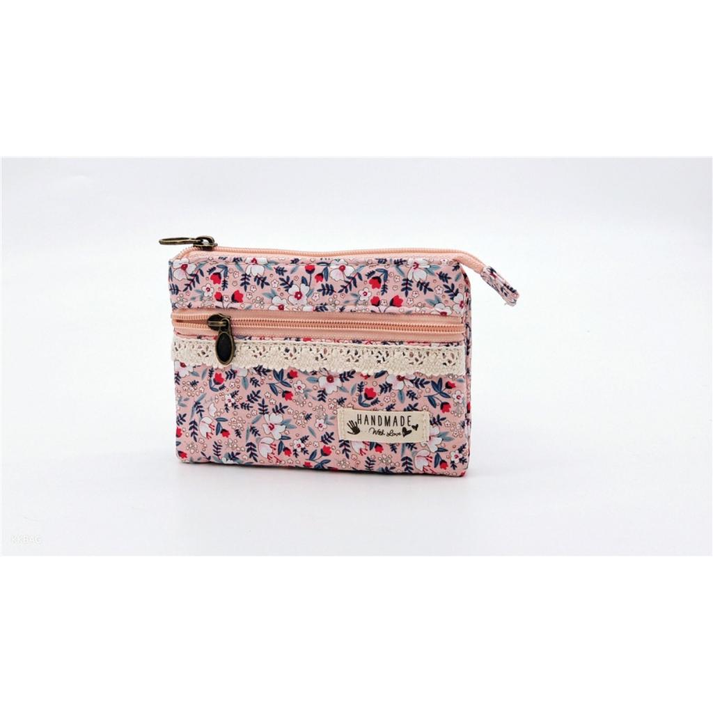 Encantador Monedero Mini con Estampado Floral, Adecuado para Mujeres, Compacto Monedero Multiespacio con Cremallera