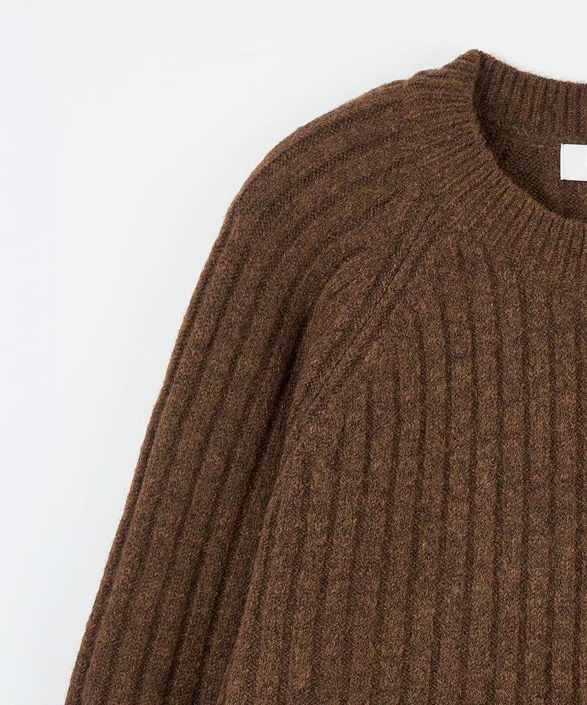 NODU Ribbed Raglan Diagonal Knit [Brown]