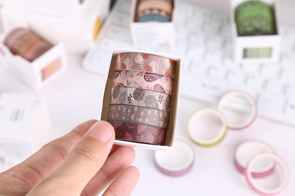 YUBX Maskovací úzká washi páska základní vzory pro DIY dárky a dárkové dekorace páska, sada 30 kusů, proužky, řemesla, deníky, plánovače, scrapbooky,