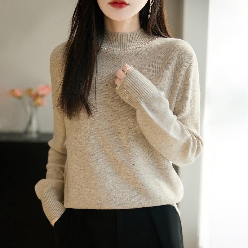 Half-neck Soft-fiber Fine-spun Wool Knitted Sweater for Women, Suitable for Autumn and Winter, Loose-fitting Base Layer Top, Sweater