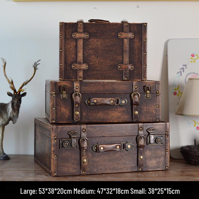 Vintage American Retro Leather-Wooden Suitcase Display and Photography Prop