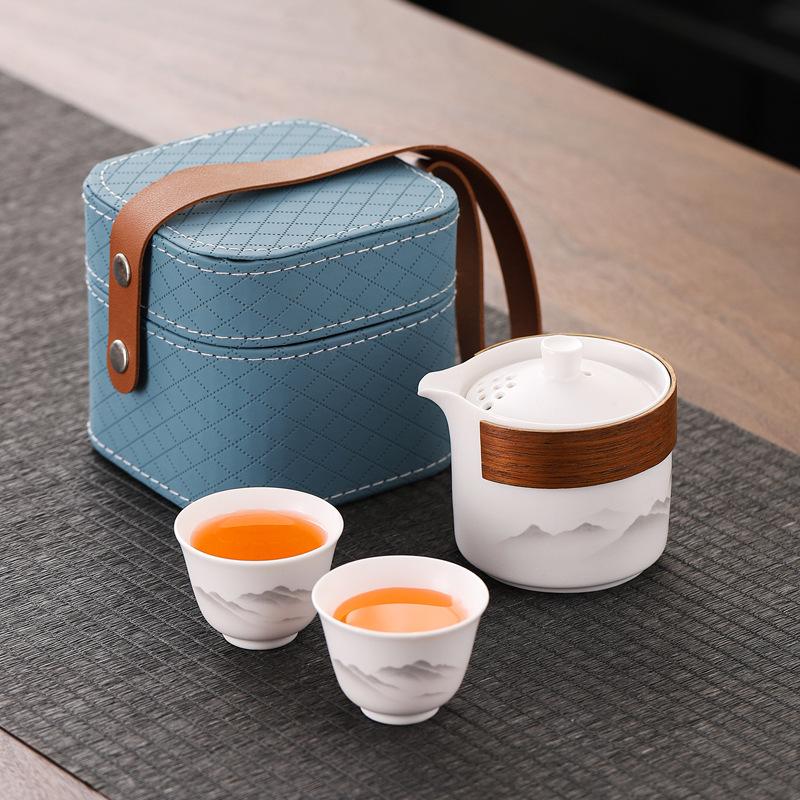 Portable outdoor travel tea set, ceramic express cup, business event set corporate souvenir