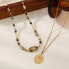 GEMCHIC Women's Natural Stone Shell Beaded Necklace Titanium Steel Eight-Pointed Star Pendant Layered Chain