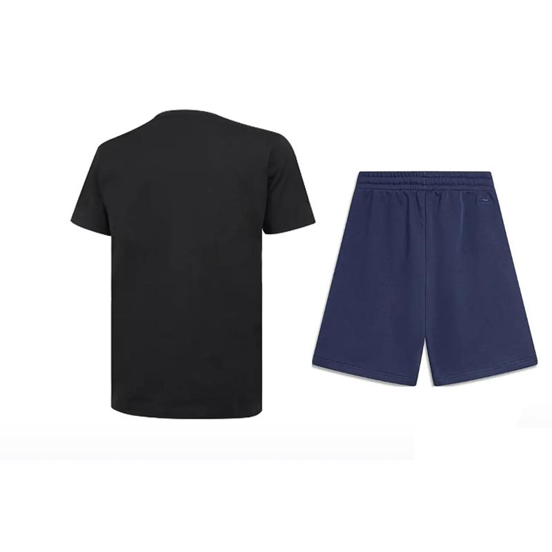 Li Ning Solid Color Versatile Round Neck Short Sleeve T-Shirt And Mid Waist Five Point Shorts Casual Sports Set Unisex Sets AHSUA49-2+AKSU613-2
