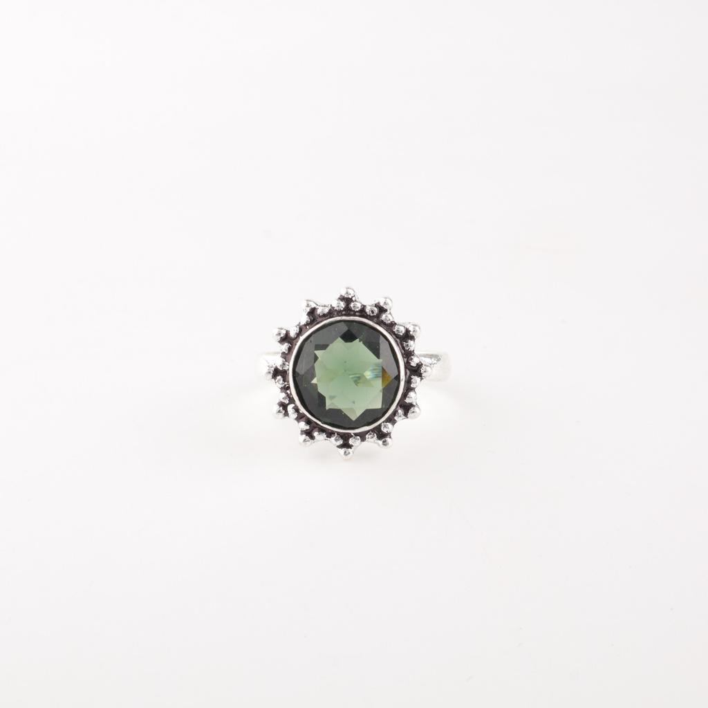 Round Green Tourmaline Gemstone 925 Sterling Silver Jewelry Handmade Girls Ring RR-7-49
