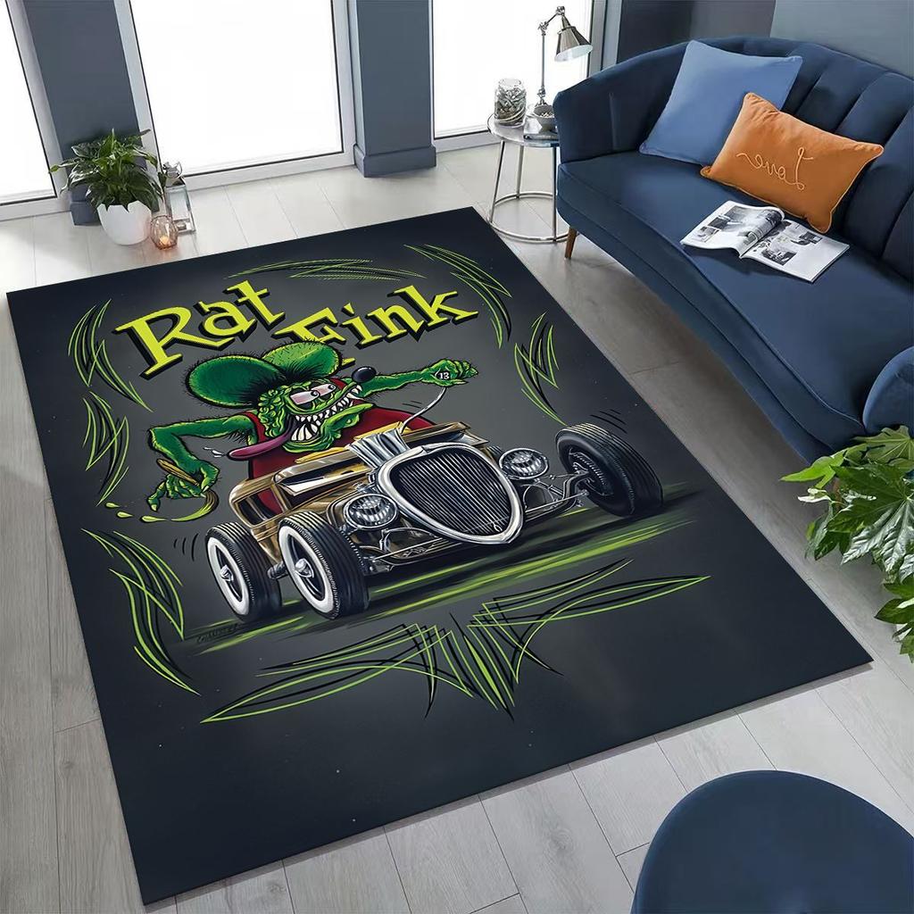 3D Rebellious RAT FINK Auto's Bord Cartoon Vloerkleed voor Slaapkamer Woonkamer Bank Huis Deurmat Decoratie, Groot Kinder Speel Antislip Vloermat