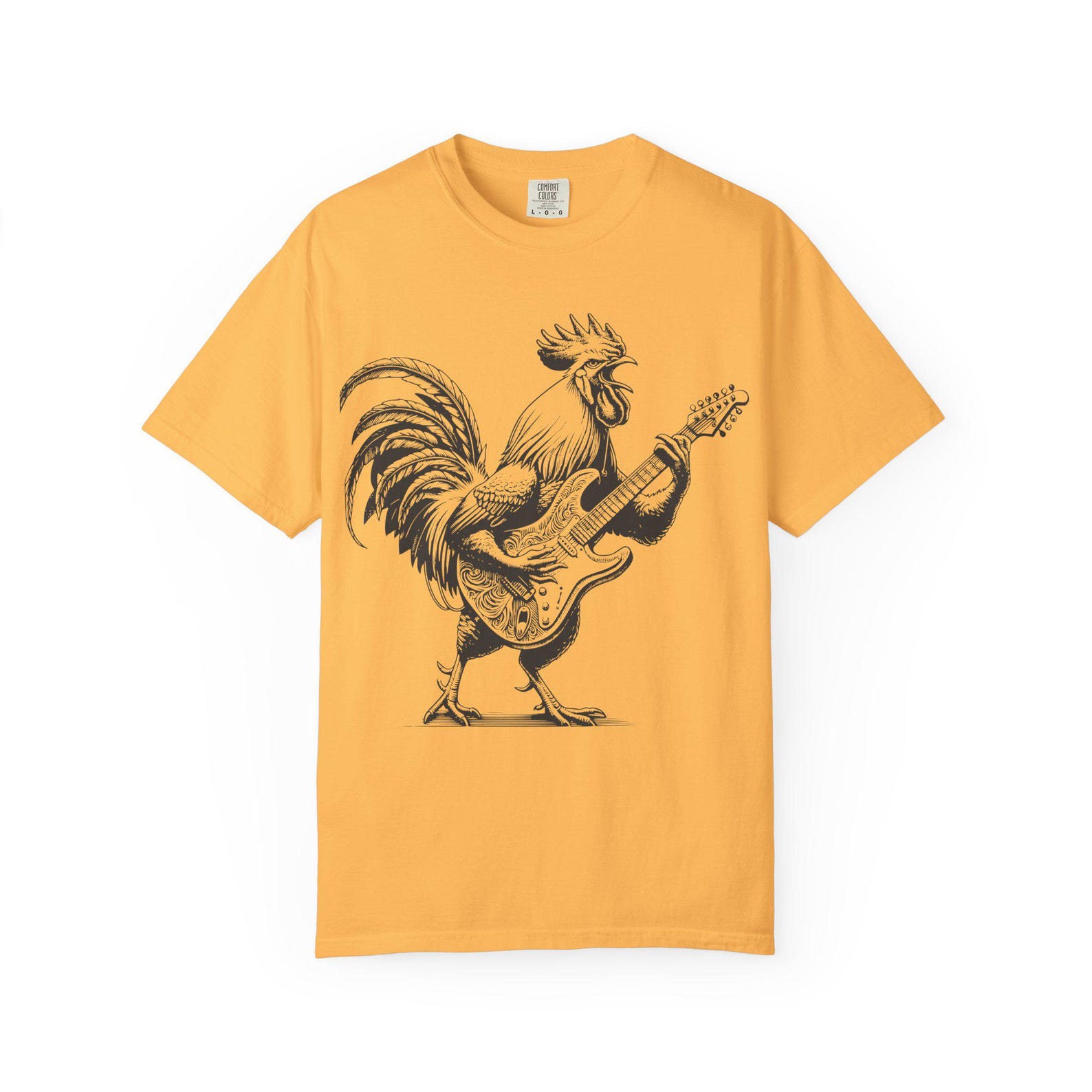 Rocking Rooster Graphic Tee: Funny Chicken Music Lover Shirt L