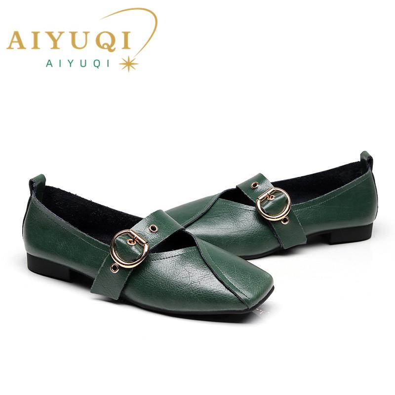Fashion AIYUQI Ladies Spring Shoes 2025 New Genuine Leather Mother Flat Shoes Casual Large Size 41 42 43 Square Comfortable Women Shoes