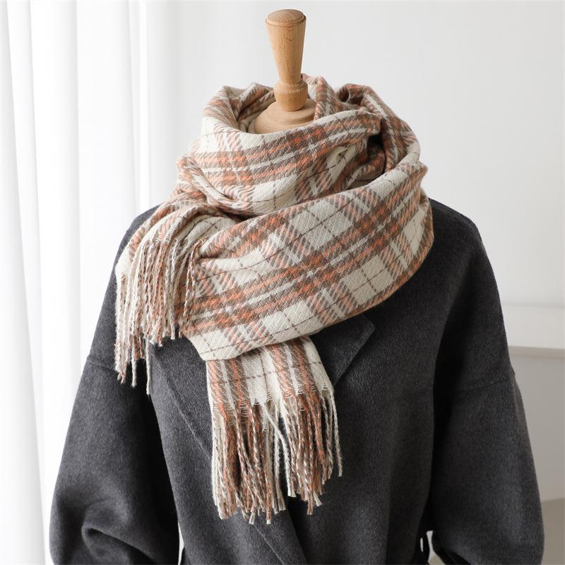 

Imitation Cashmere Warm And Cold Shawl Scarf Autumn And Winter Fashion High-End Plaid Elegant Rhyme Versatile Fringed Scarf 200X62cm (with tassel)