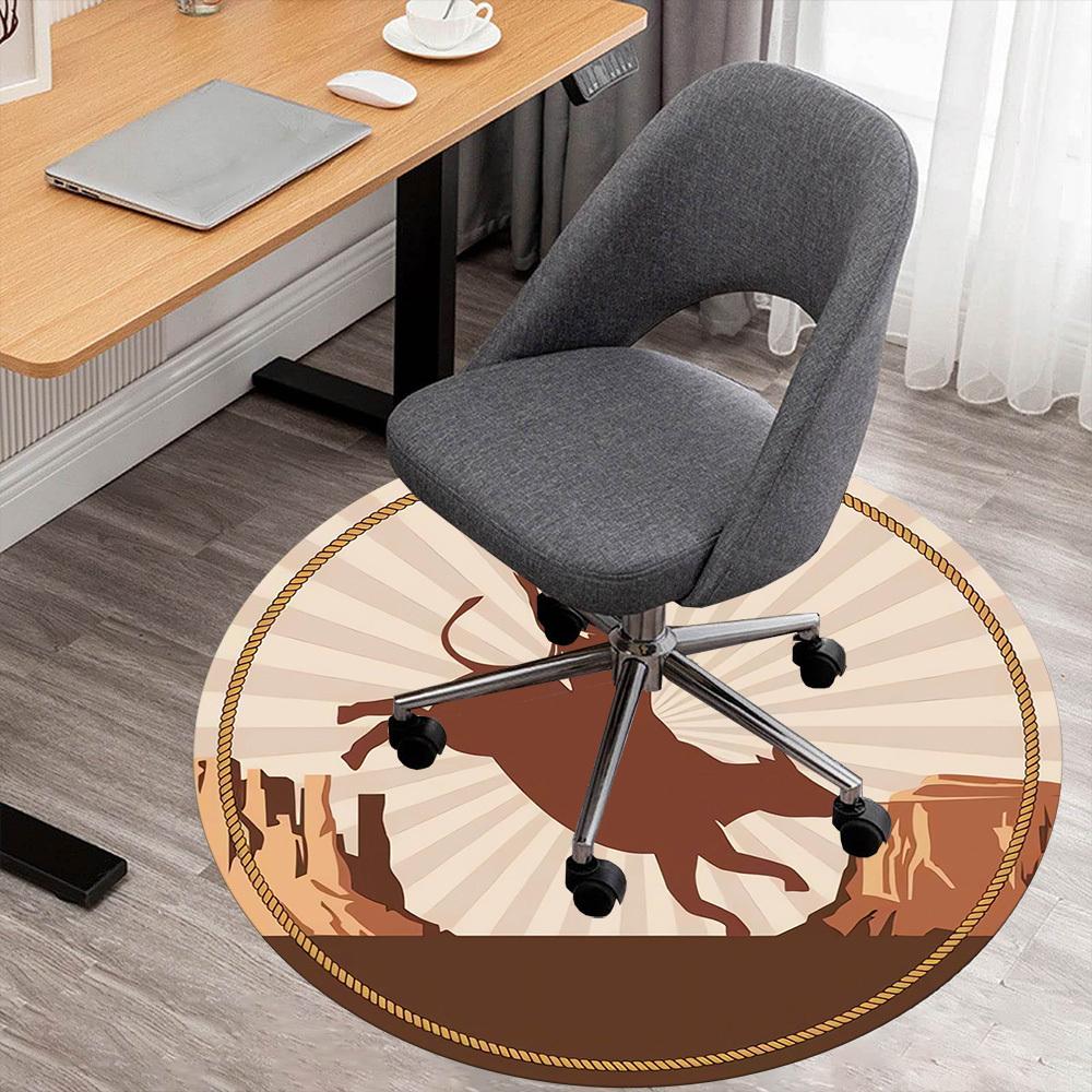 

1pc Bull RidingRodeo Round Chair mat Area Rug - Non-Slip, Floor Mat for Office, Bedroom, home decor Christmas Gift p0811336 80cm