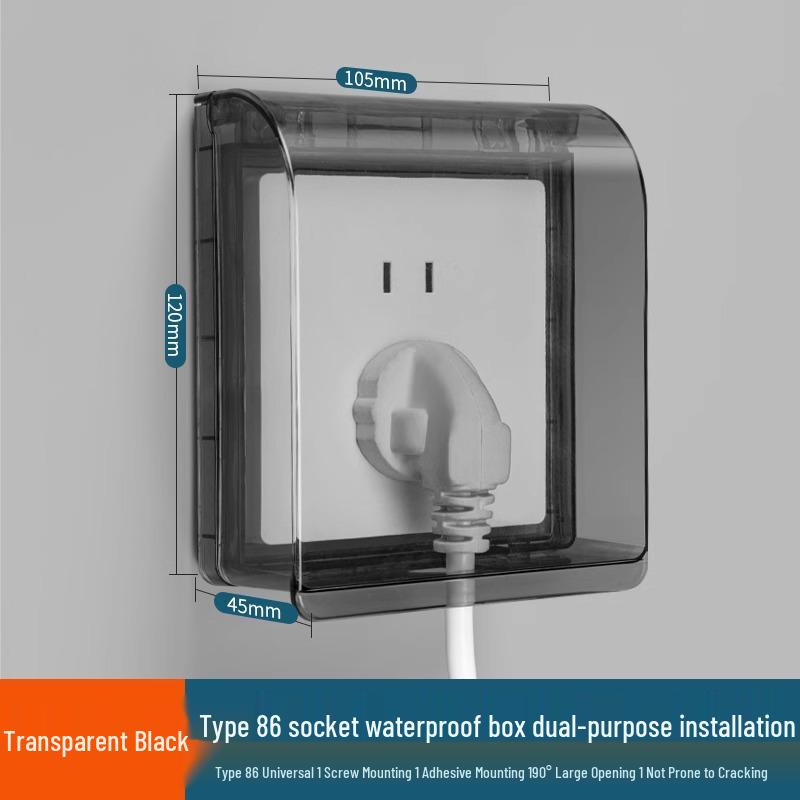 Type 86 Waterproof Self-Adhesive Switch Cover, Splash-Proof Box for Bathroom