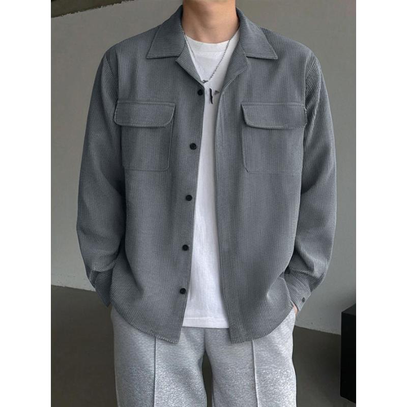 

Вельветовый кардиган с лацканами, рабочая рубашка с длинными рукавами, мужской свободный универсальный топ S серый