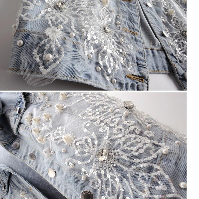2025 Spring/Summer Women's Distressed Denim Vest with Heavy Beaded Floral Design