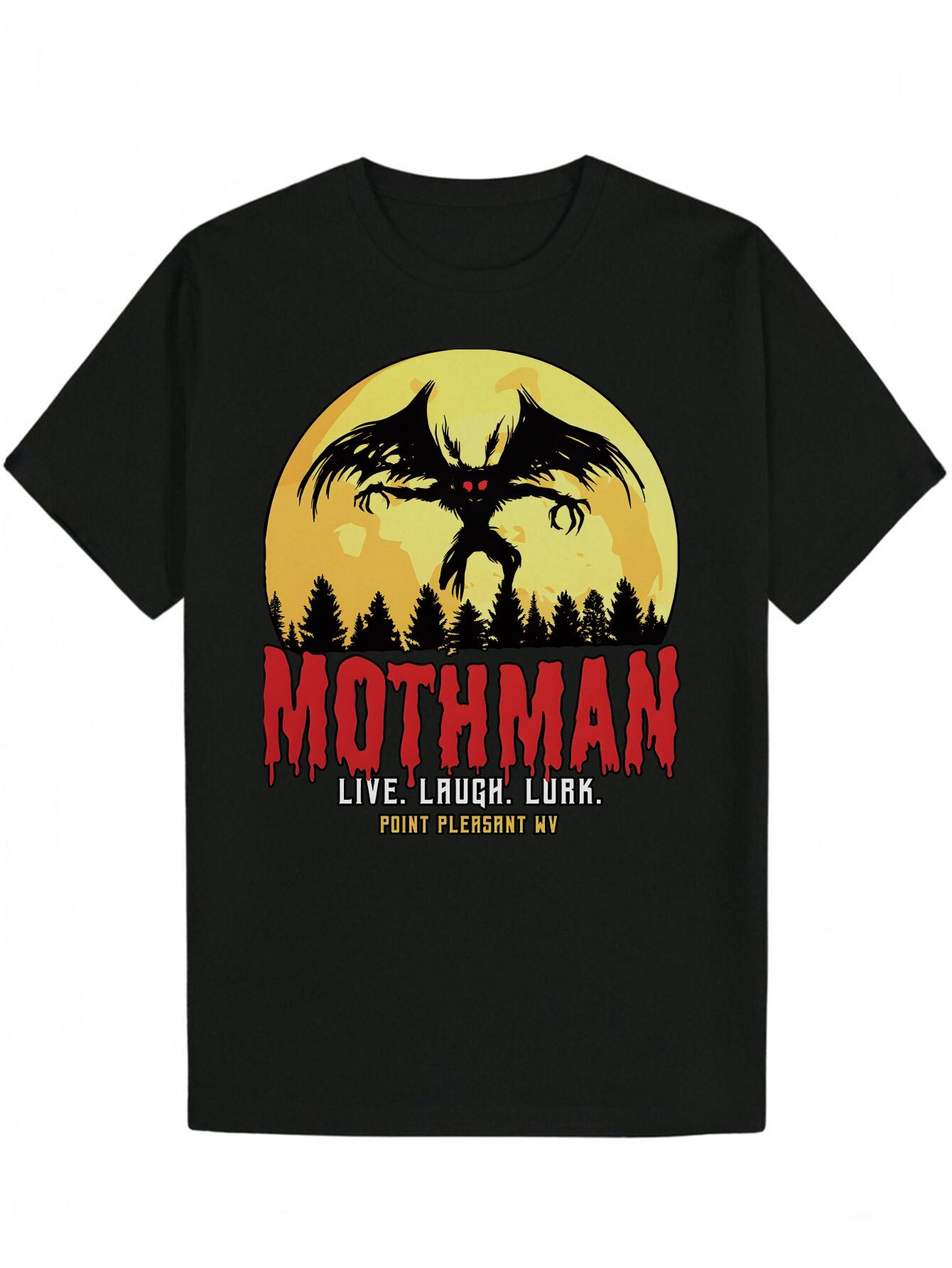 Crew Neck Polyester T-shirt with Mothman Graphic Design - Live. Laugh. Lurk. Point Pleasant WV Print S