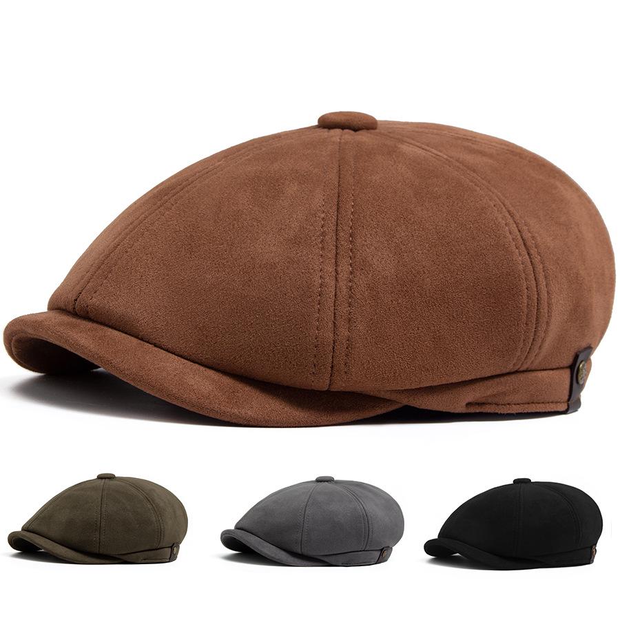 Men's and Women's Suede Newsboy Cap: Retro, Fashionable Autumn/Winter Octagonal Hat and Casual Painter Beret.