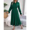 GMXIA Autumn and Winter Casual Lapel Button Long-sleeved Waist-cinching Pleated Long Dress Women's Clothing