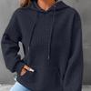 Büyük Beden Günlük Sweatshirt, Kadın Büyük Beden Düz Waffle Desen Uzun Kollu Cepli Bağcıklı Kapüşonlu Sweatshirt