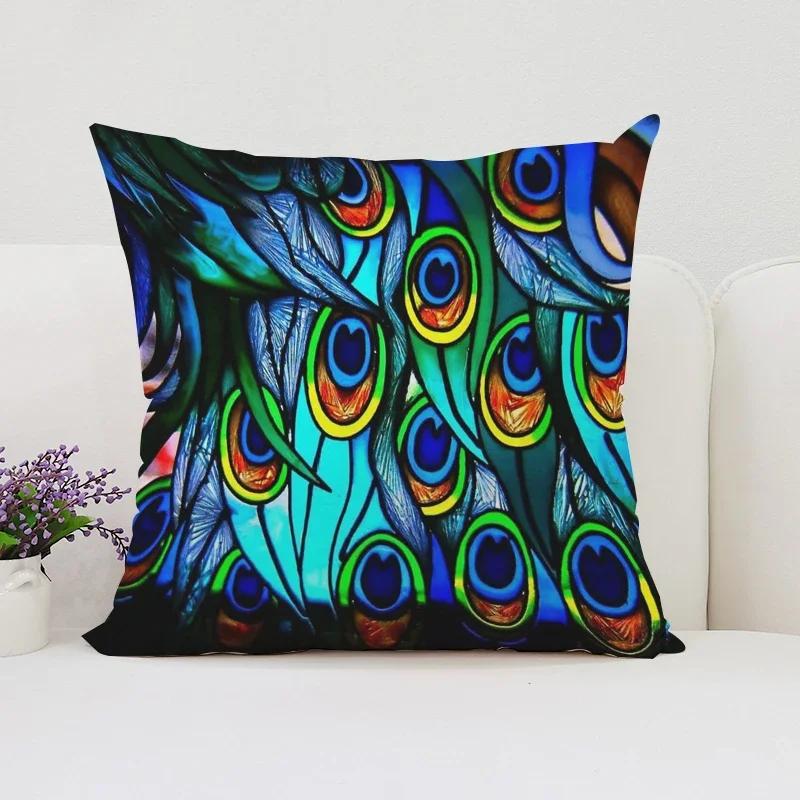 Peacock Feathers Cushion Cover 50X50Cm Decorative Pillowcase Decor 40X40 45X45 Cushions Covers For Bed Pillows Pilow Cases Sofa
