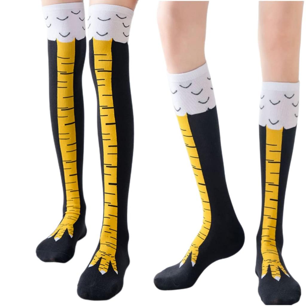 1/2pairs Chicken Feet Print Thigh High Socks for Women, Novelty Cartoon Animal Paw Over Knee Stockings, Funny Knee High Socks
