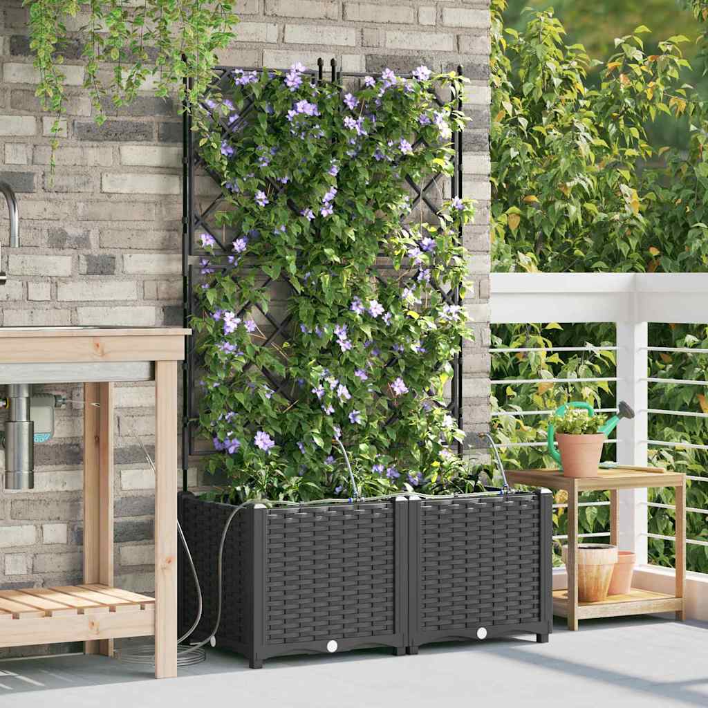 Garden Planter Set 2 Pcs Black 80 X 40 X 142 Cm Plastic