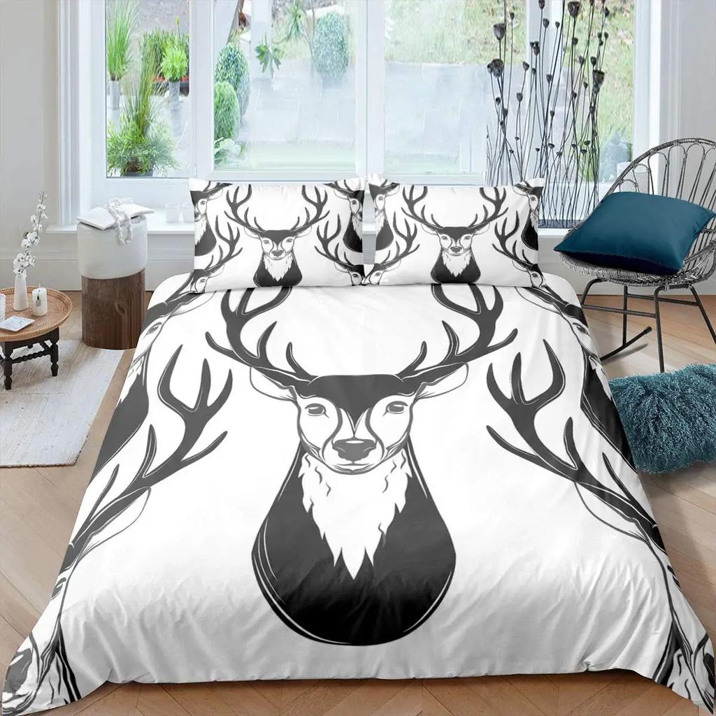 Antler King Queen Duvet Cover Whitetail Deer Bedding Set Wild Fawn Quilt Cover Countryside Rural Animal Brown Comforter Cover