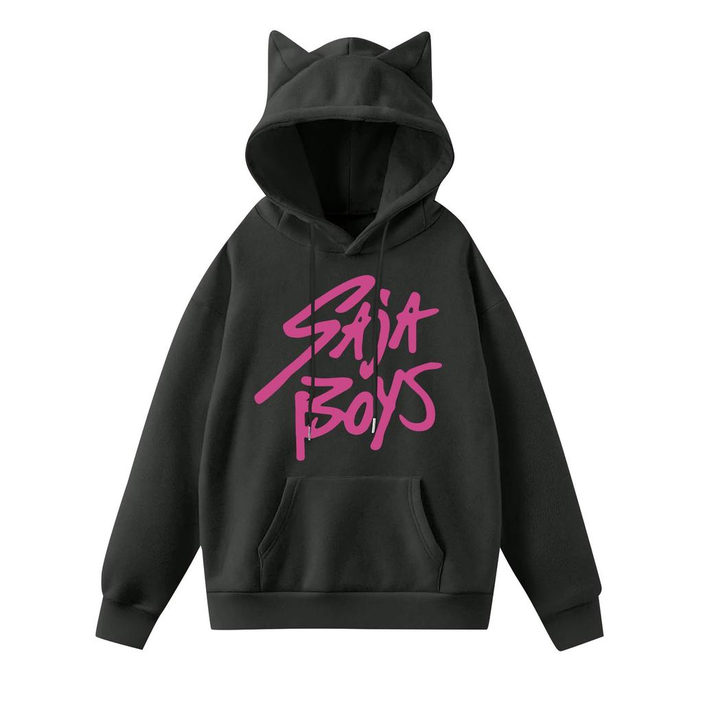 Ladies Fashion Casual Long Sleeve Printed Round Neck Hoodie Pullover Top With  Pockets