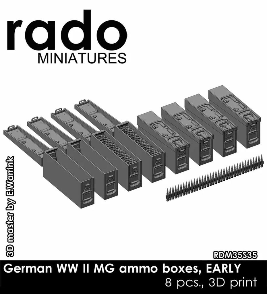 Rado Miniatures 1/35 Scale German Machine Gun Ammunition Box Set, Early Type, 8 Boxes, with Ammunition Belt, Plastic Model Kit Parts, RDM35S35