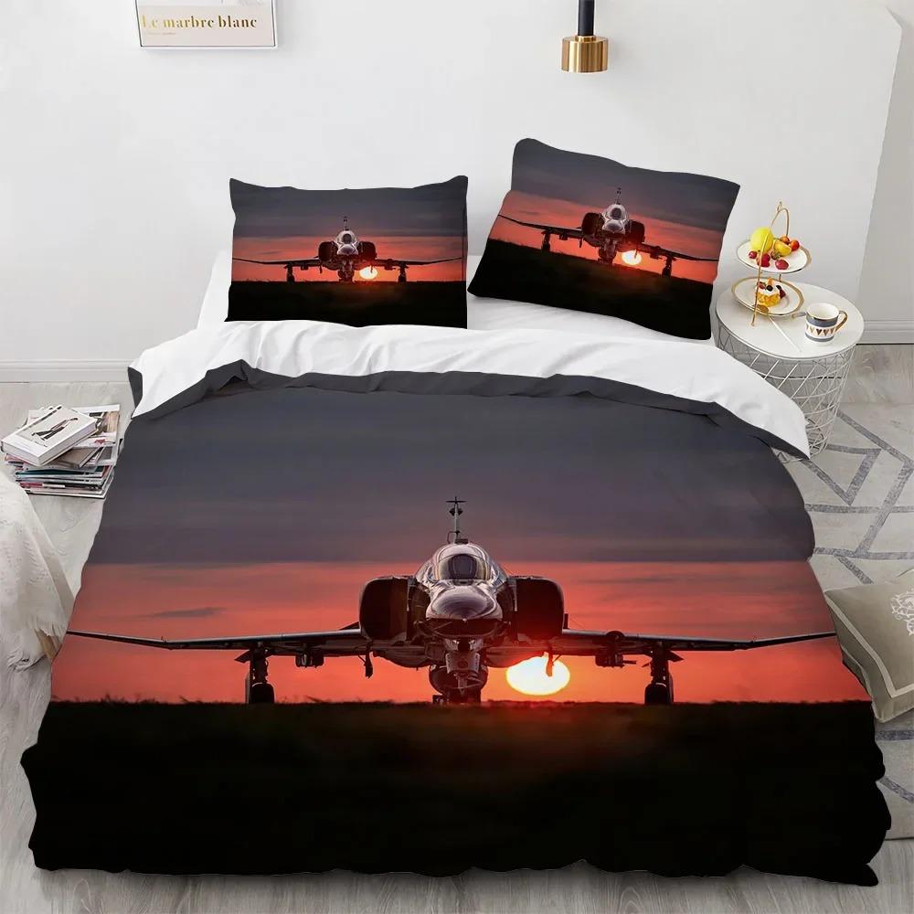 3D Fashion Plane King Queen Duvet Cover Aircraft Theme Bedding Set Kids Boys Men Sunset Airplane Polyester Comforter Cover