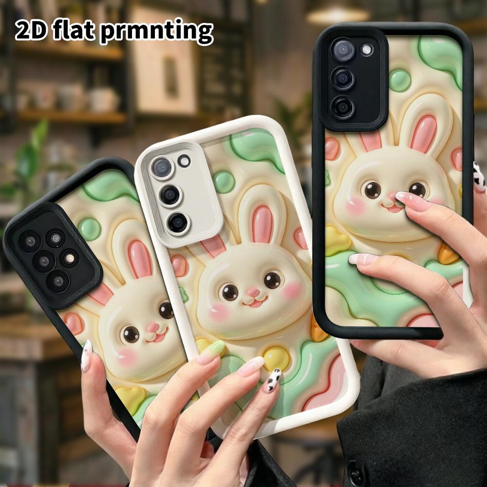 Phone case: 2D flat design suitable for Samsung Galaxy A34 A35 M05 M06 S20 S22 S21 FE Plus 5G protective case, cream little white rabbit, perfect holi