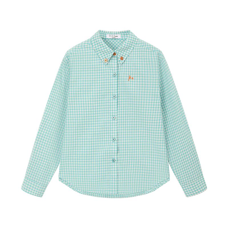 ELLE KIDS Girls  Plaid Cotton Linen Long-Sleeved Shirt 165