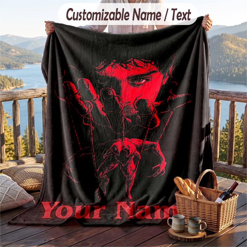 Custom Text Flannel Throw Blanket, Lightweight Cozy Bed Sofa BlanketStranger Things