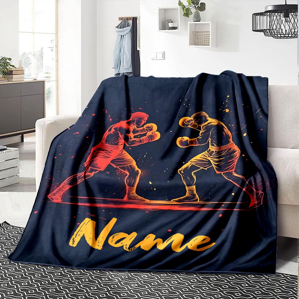 Custom Name Boxing Theme Printed Blanket - Perfect for Couch, Bed, Travel & Outdoor Use | Machine Washable, Cozy & Durable.