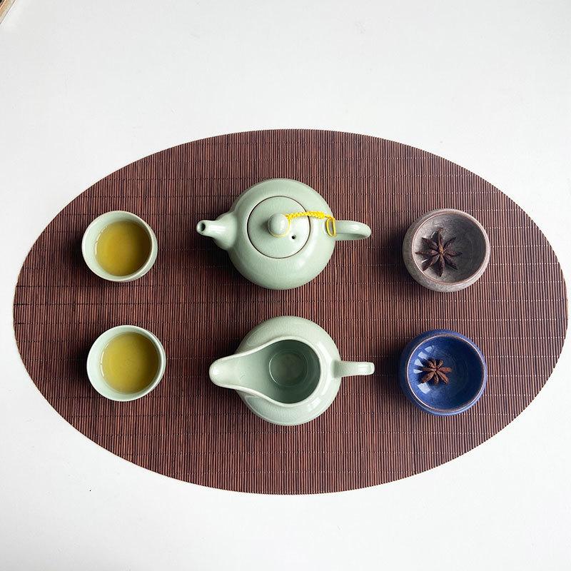 Traditionelles chinesisches Teeservice aus Bambus, ovale, gewebte Bambus-Untersetzer zur Wärmeisolierung, Vintage-Stil, Essentials für die Teezeremonie