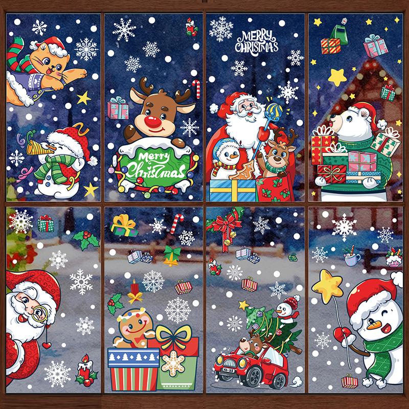Merry Christmas Window Stickers Santa Claus Elk Snowman Designs For Home 2026 Party Supplies Ornaments Removable Wall Decals