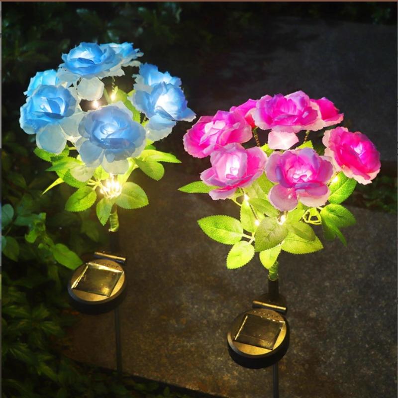 7-Head Solar-Powered LED Rose Lights Flower Garden Decor Outdoor Pathways Landscaping Light Lawn Decorative Atmosphere Lights