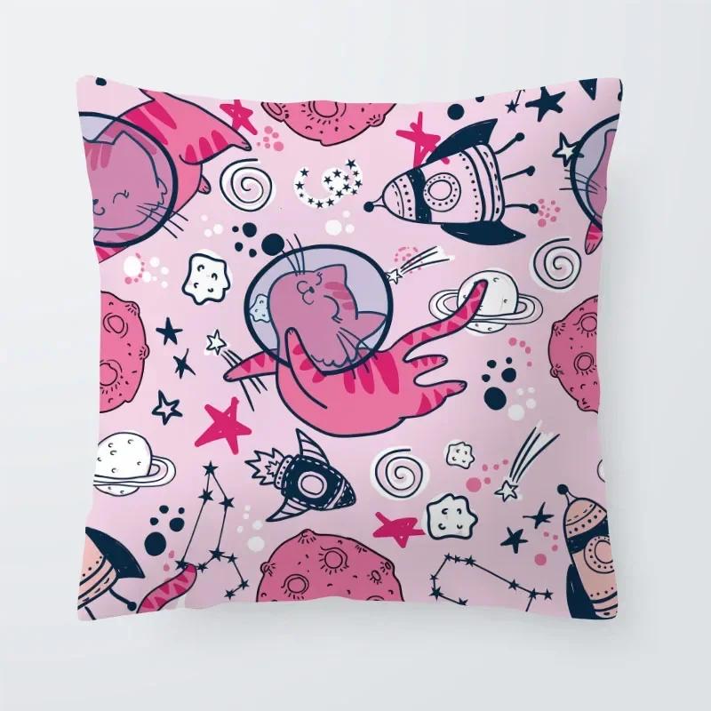 Astronaut Cat Planet Text Pillowcase Decoration Living Room Bedroom Sofa Pillowcase Creative Fun Cartoon Cushion Cover