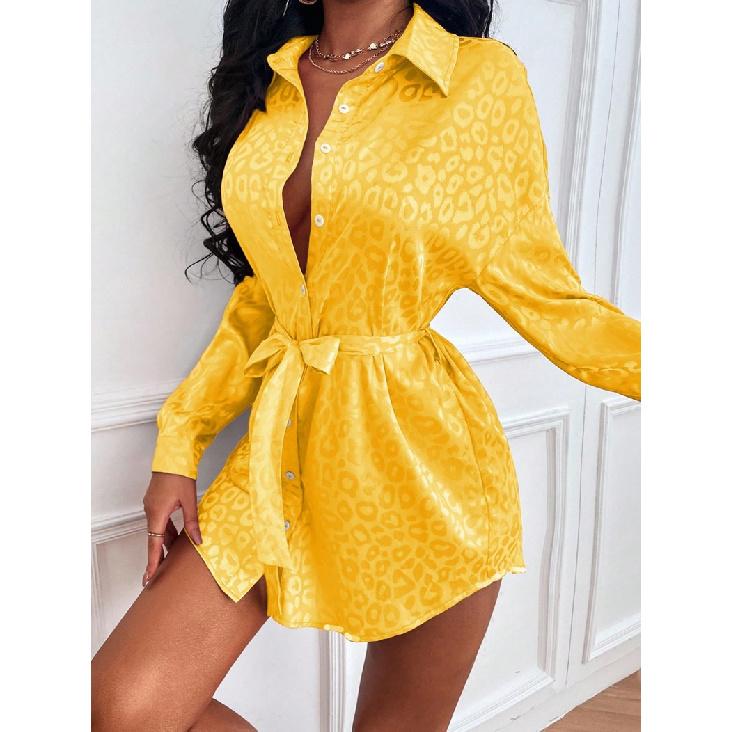 

Women s Spring New Satin Shirt Leopard Print Long Sleeve Shirt XL жовтий
