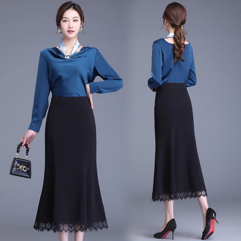 Women's Midi Skirt Spring and Autumn High Waist Fishtail Skirt Hip Hugging Skirt Mid Length High Waist Skirt